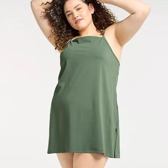 FLX Women Plus Size Athletic Dress 2X Affirmation‎ Green with Built-In Bodysuit - Picture 1 of 8